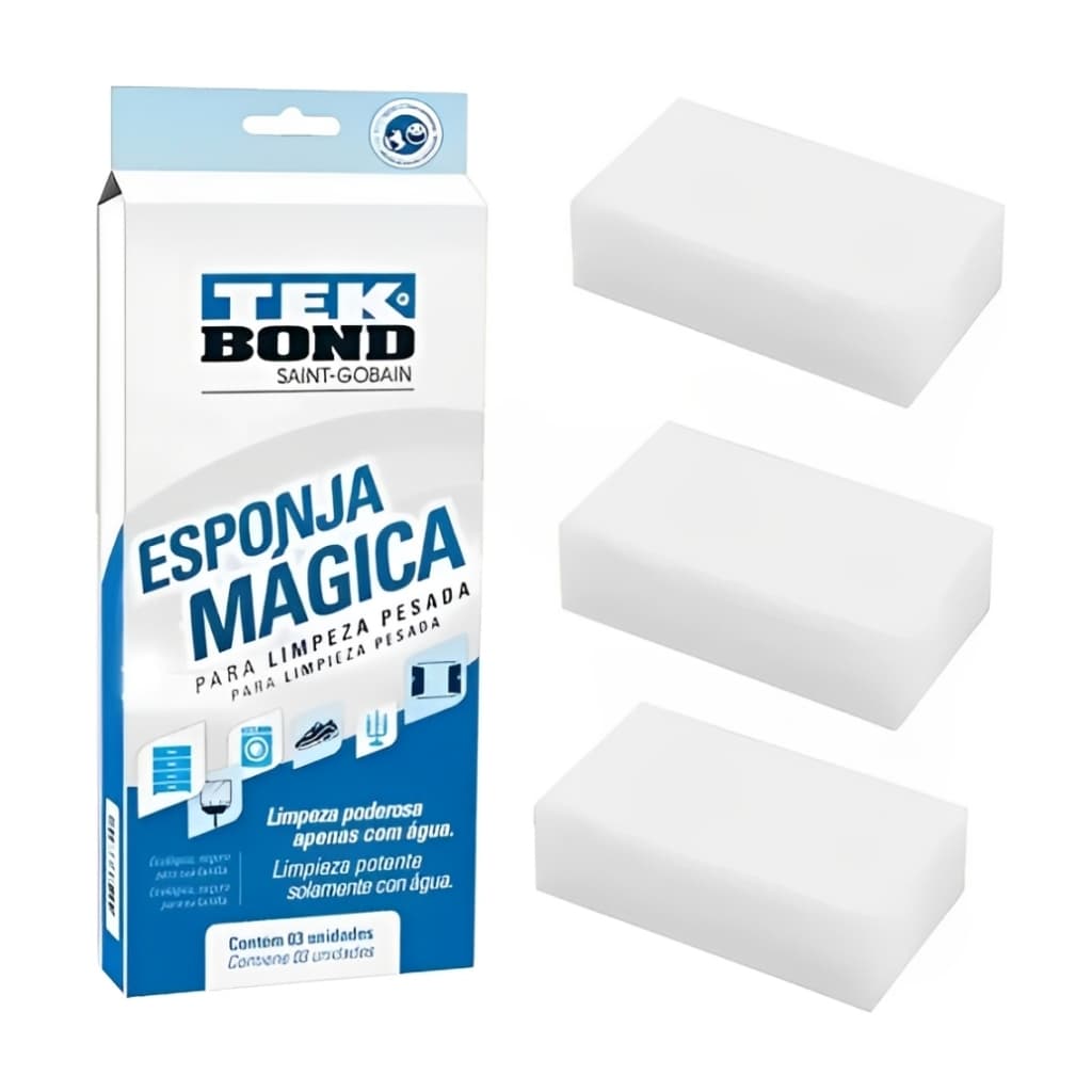 Esponja Mágica C/ 3 Unidades Limpeza Pesada Tekbond