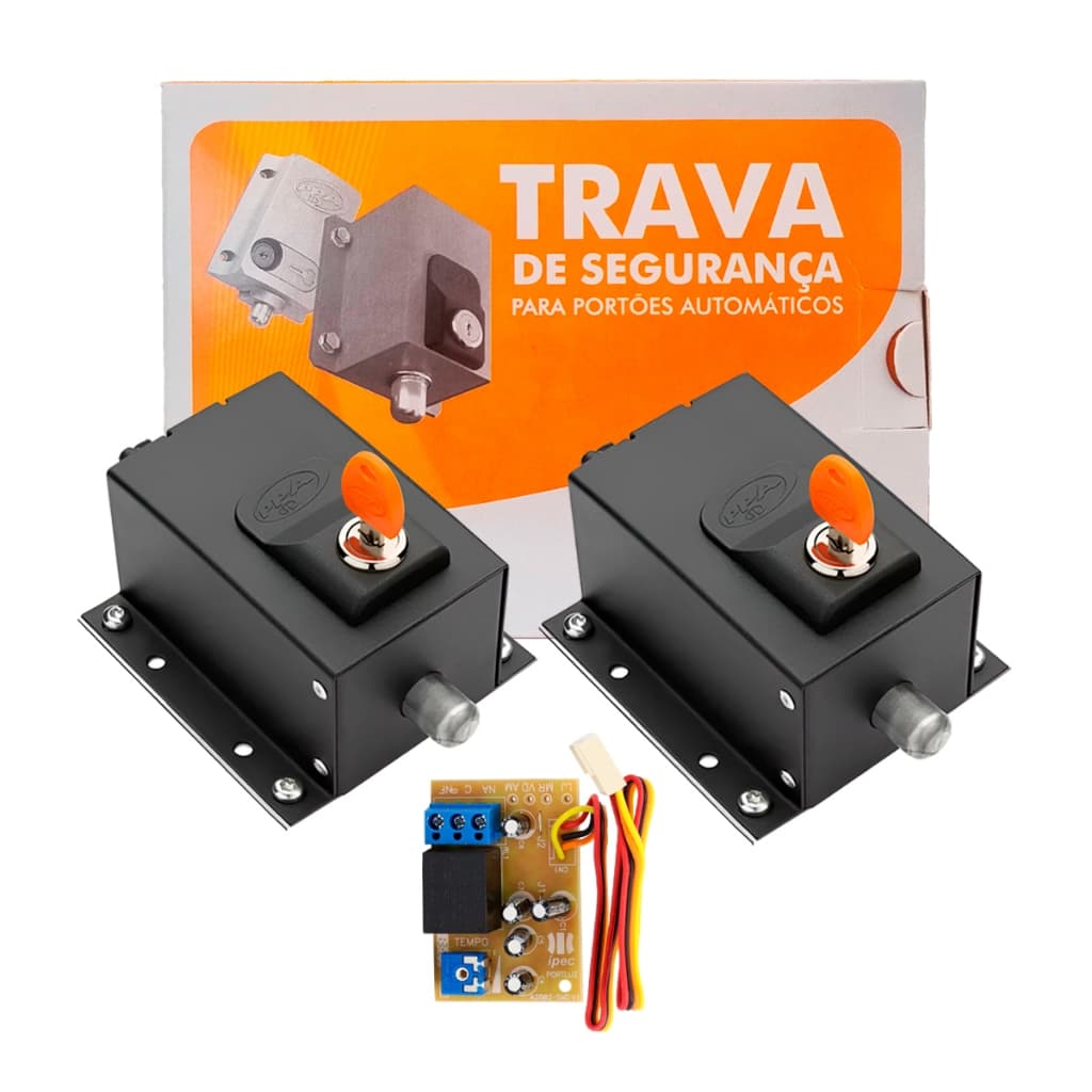 Kit 2 Trava Segurança PPA Para Portão Automatico Com Modulo Rele
