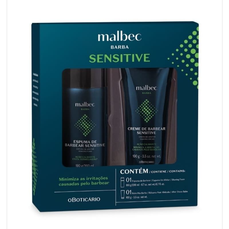 Kit Malbec Barba Senstitive: Espuma de Barbear 190g/200ml + Balm Pós Barba 100g