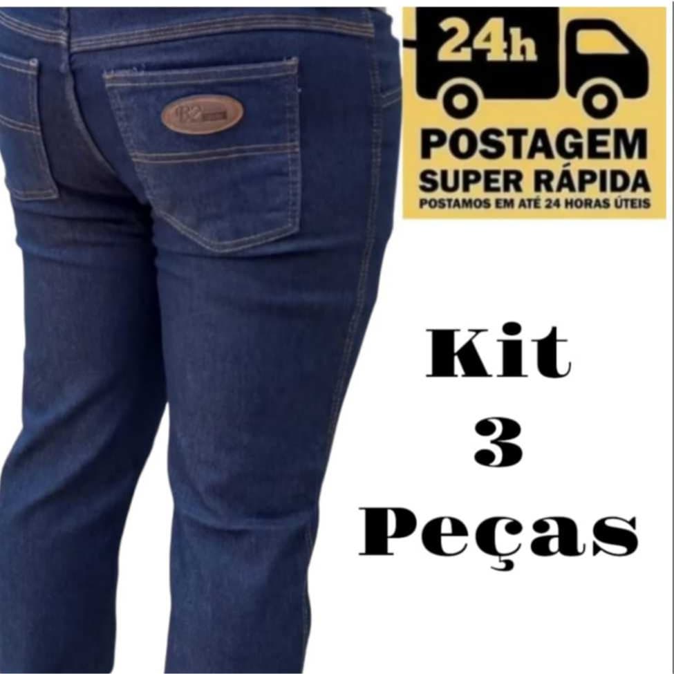 Kit 3 Calças Masculina Jeans Tradicional Reta Trabalho com Elastano