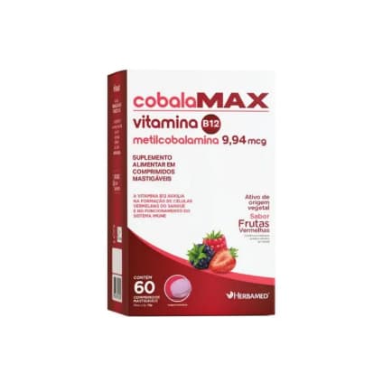 Cobala Max Vitamina B12 - 60 Comprimidos Mastigáveis Sabor Frutas Vermelhas