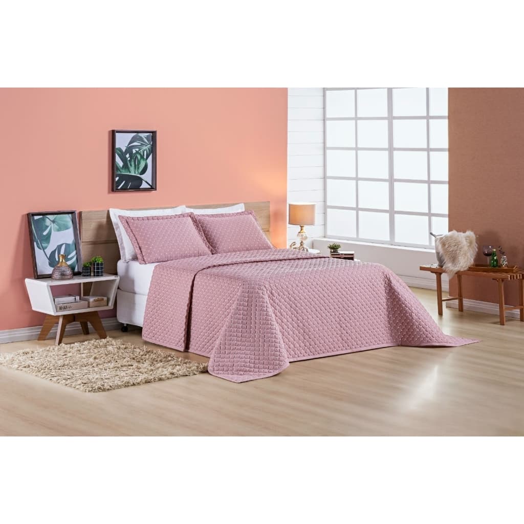 Cobre-Leito Casal 3 Peças Ravena, kit com porta travesseiro elegante - coberta, edredons, cama