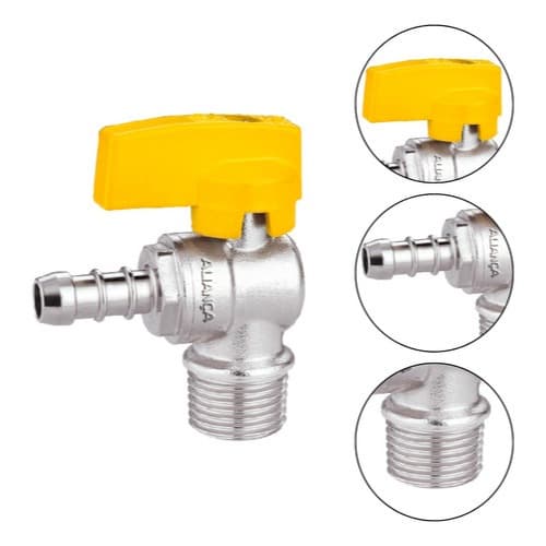Registro De Gás Esfera Angular 90° Rosca 1/2 Npt Macho X 3/8