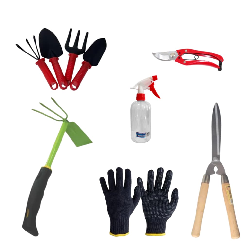 Kit Jardinagem 6 Peças  luva Pulverizador Tesoura de grama Tesoura de poda Mini garfo e mini enxada