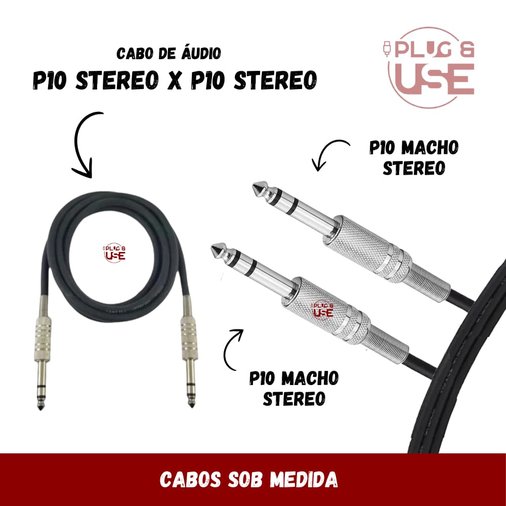 Cabo P10 Stereo X P10 Stereo 1 Metros - Balanceado - Niquel