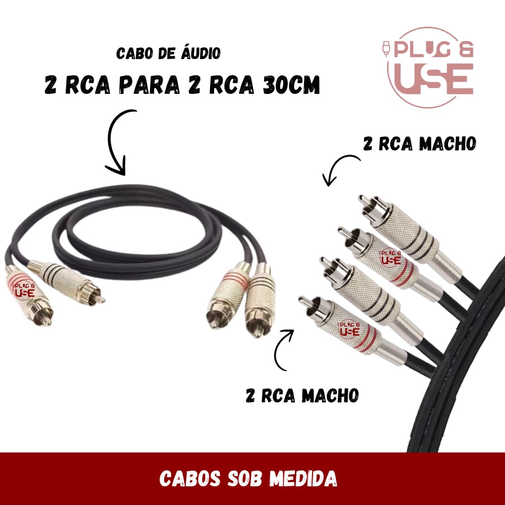Cabo 2 Rca x 2 Rca 30cm Metal Blindado Profissional Home Theater