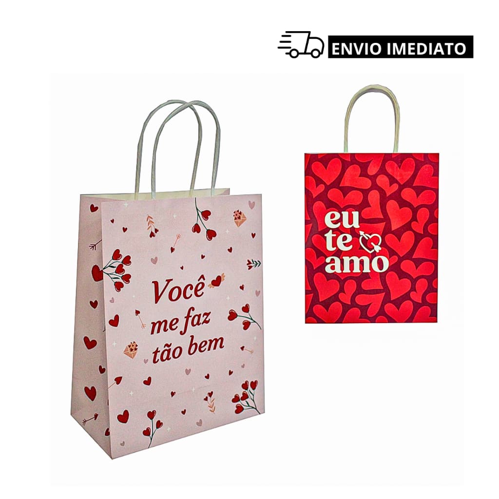 5 Sacolas Papel Presente Amor Embalagem Romântica Premium Frases Criativo Casal Decorada