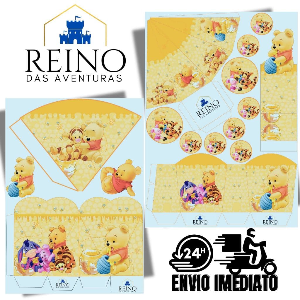 Envio imediato - TEMA URSINHO POOH BABY Kit 85 ou 170 Lembrancinha Festa de Aniversário (sem nome)