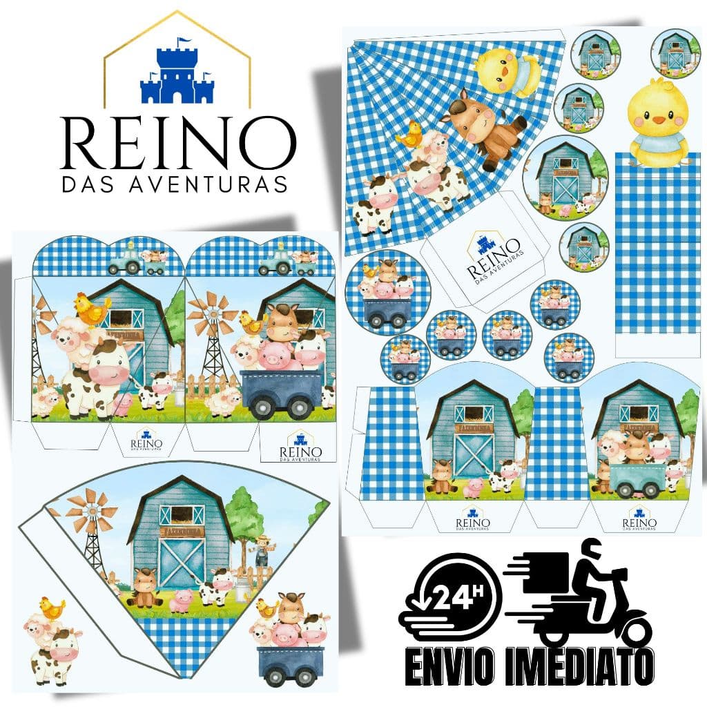Envio imediato - TEMA FAZENDINHA MENINO AZUL Kit 85 ou 170 Lembrancinha Festa de Aniversário (sem nome)