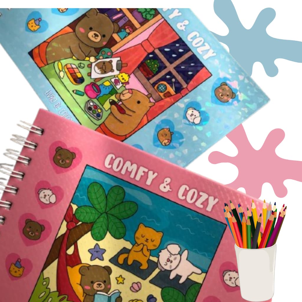 Livro De Colorir Comfy Cozy Capa Dura Folha Acetato Papel Gramatura 180g Edição Inédita encadernaçao em expriral