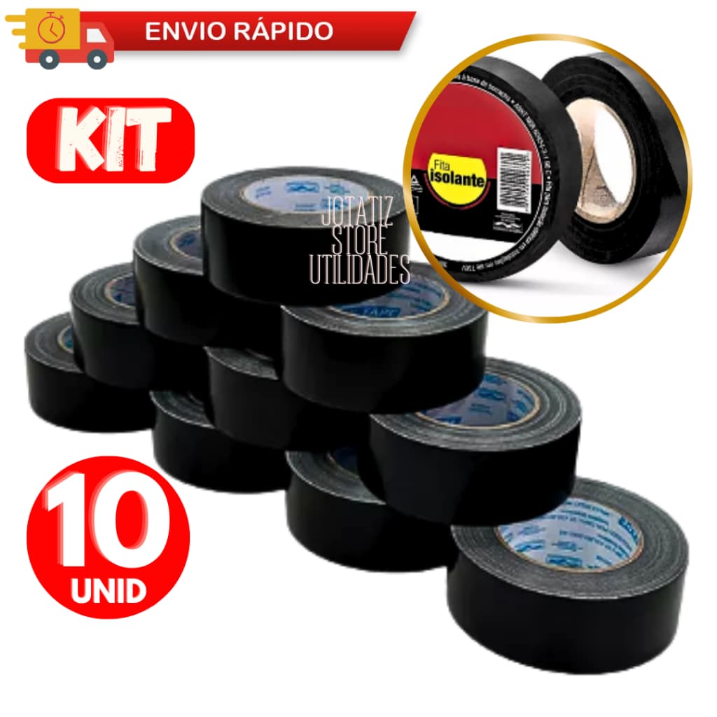 Fitas Isolante 10/ 05 Rolos Antichama Preta 5m De Isolamento Para Emendas De Fios E Cabos