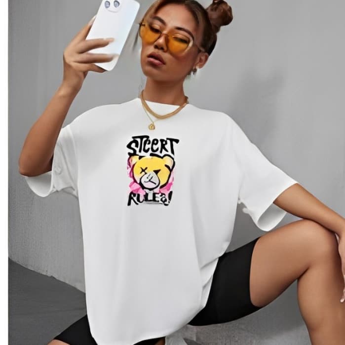 Camiseta Feminina Urso Pink 100% Algodão Super Macia