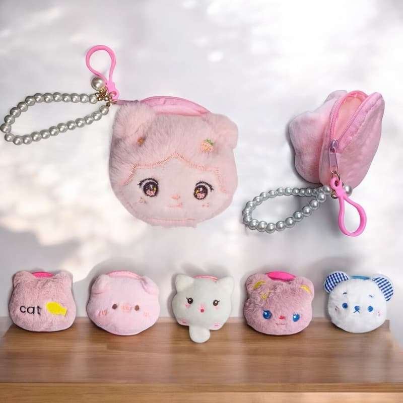 Porta Moedas De Pelúcia Com Zíper Pingente De Pérolas (Modelo Sortido)