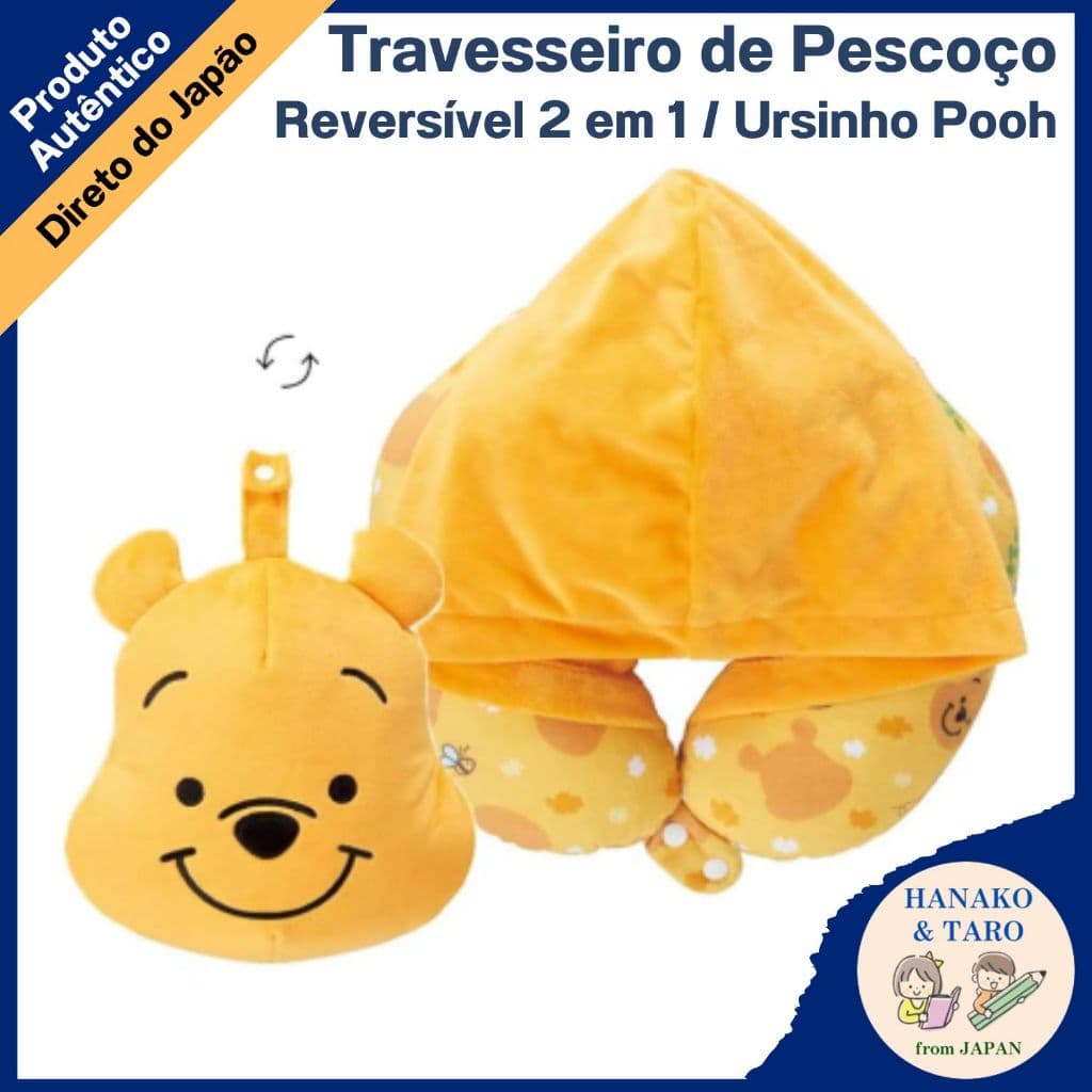 Travesseiro de Pescoço de Viagem com Capuz e Enchimento de Microesferas — Transforma-se no Ursinho Pooh (Disney), Macio, Reversível, 2 em 1【Direto do Japão】