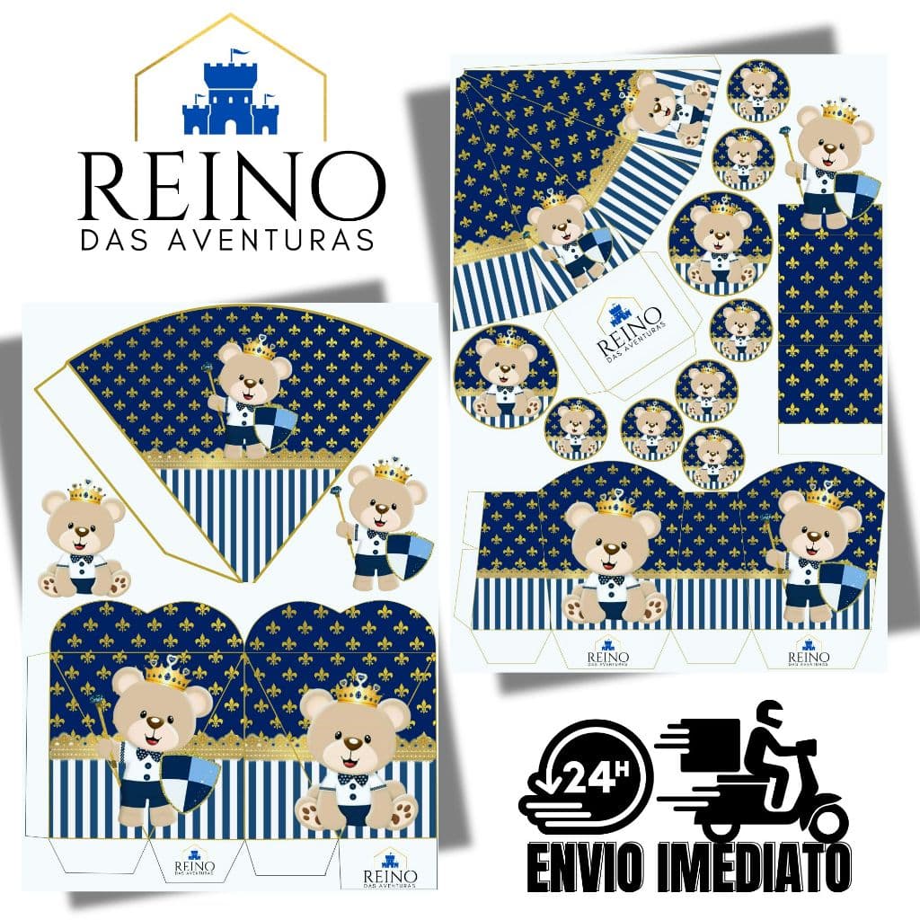 Envio imediato - TEMA URSO PRÍNCIPE AZUL ESCURO Kit 85 ou 170 Lembrancinha Festa de Aniversário (sem nome)