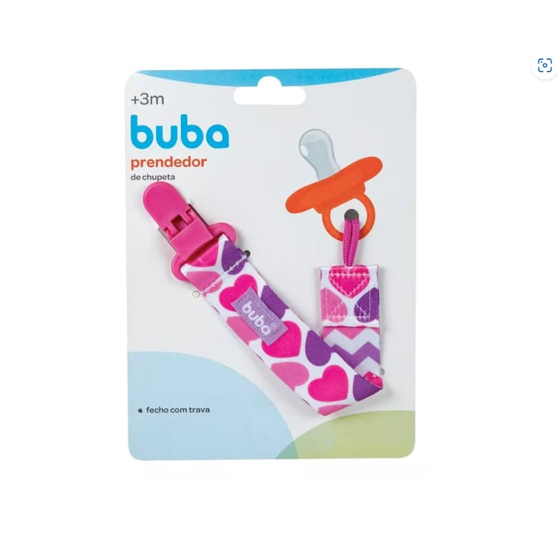 Prendedor De Chupeta Buba Rosa Menina Coração Com Trava