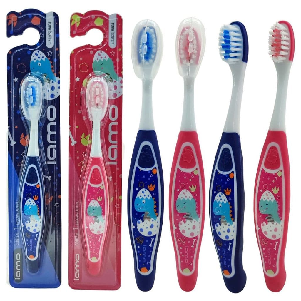 Escova de Dente Infantil Macia Criança Acima de 3 anos Dino Rosa Dino Azul