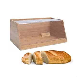 Porta Pão Bambu com Tampa Transparente Acrílico 35cm Pão de Forma Francês Caseiro OIKOS