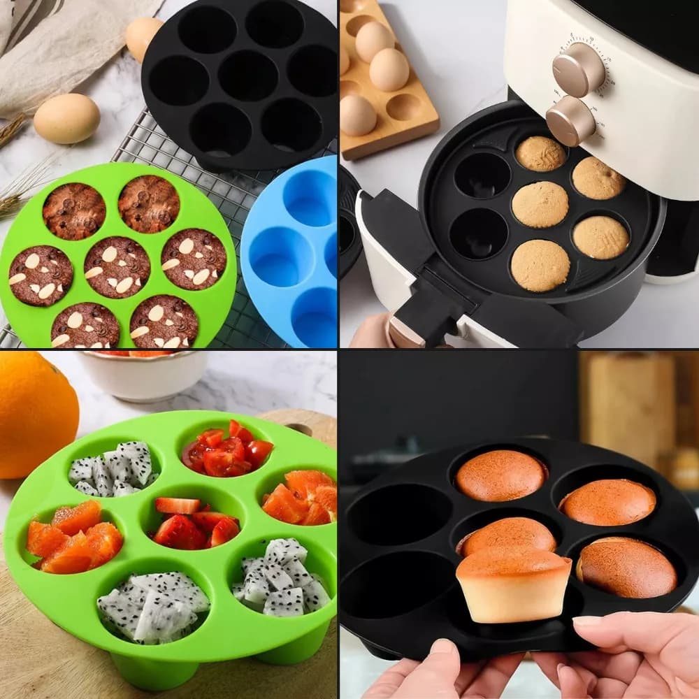 forma de silicone air fryer forminha para cupcake com 7 cavidades Assadeira silicone Antiaderente