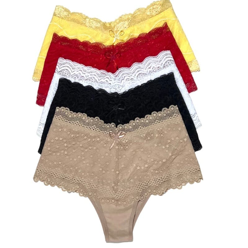 Kit 10 calcinha cinta de cotton e renda  tanga algodão atacado