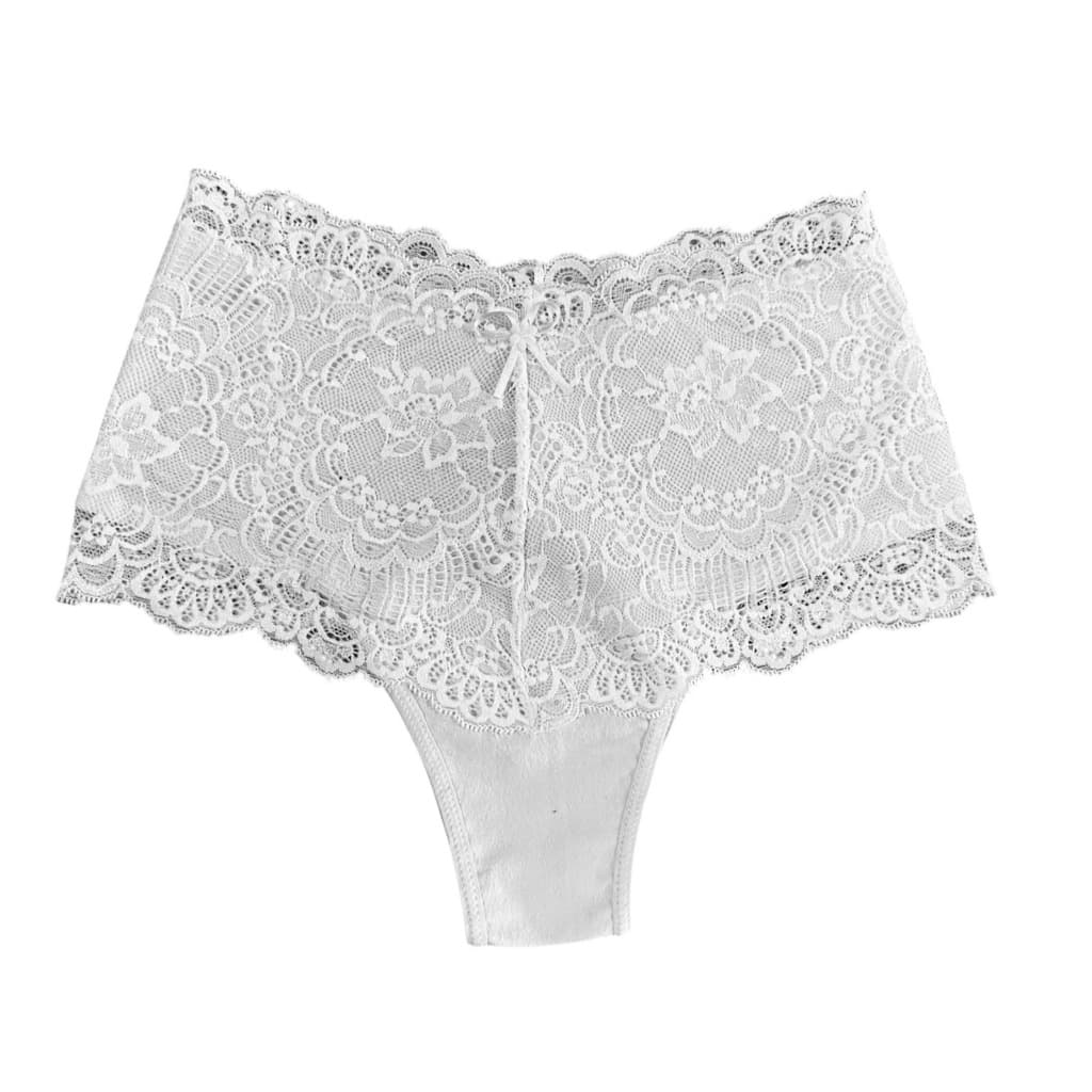 Kit 3 Calcinha Cos Rendado Cotton Cintura Alta Caleço