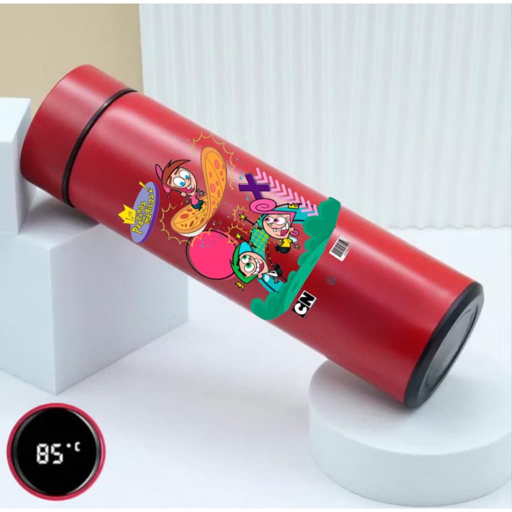 Garrafa Térmica Padrinhos Mágicos Infantil 500ML Termômetro Led Estilo Moderno Isolamento Desenhos