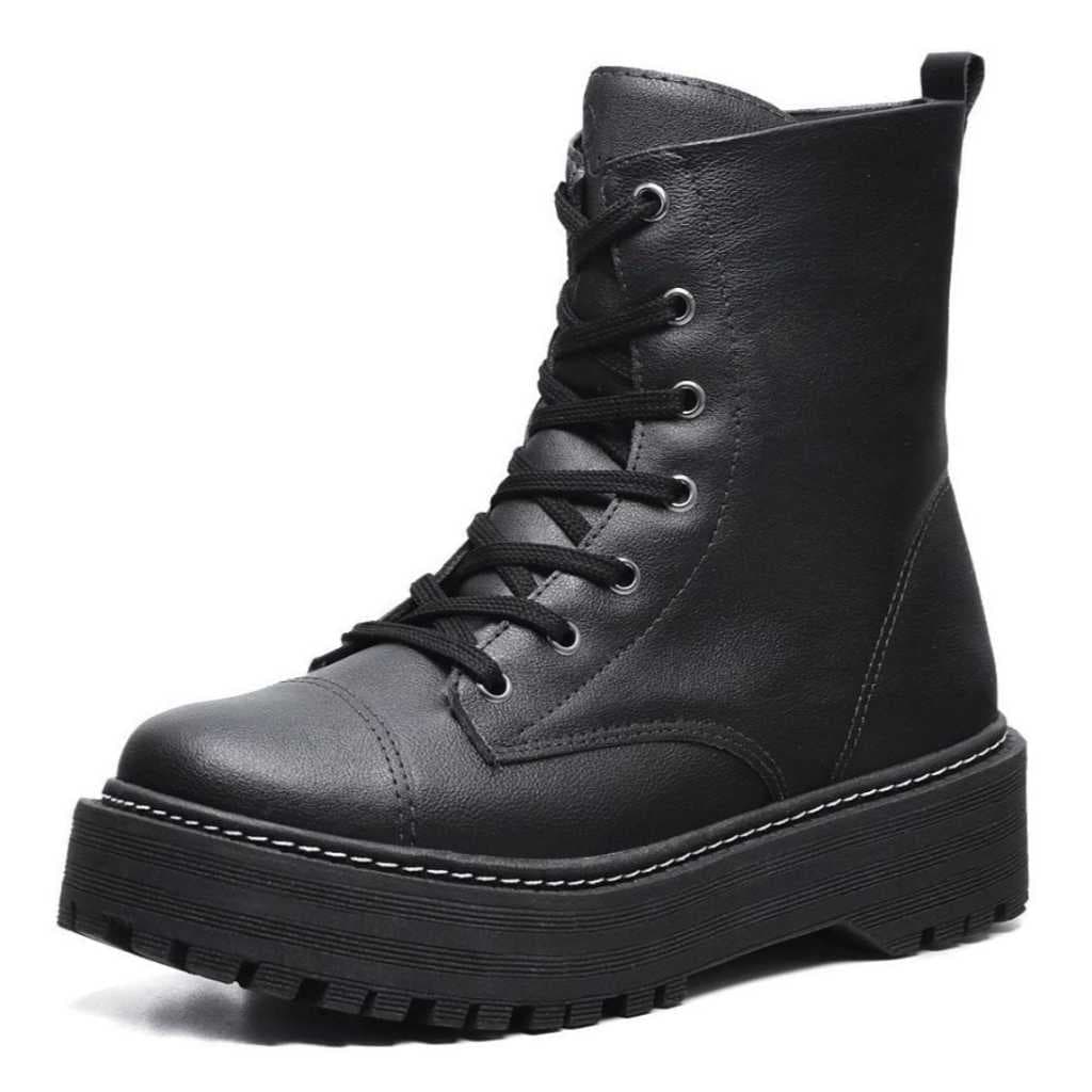 Bota Coturno Militar Feminina Cano Alto Blogueira Estilosa E Super Macia