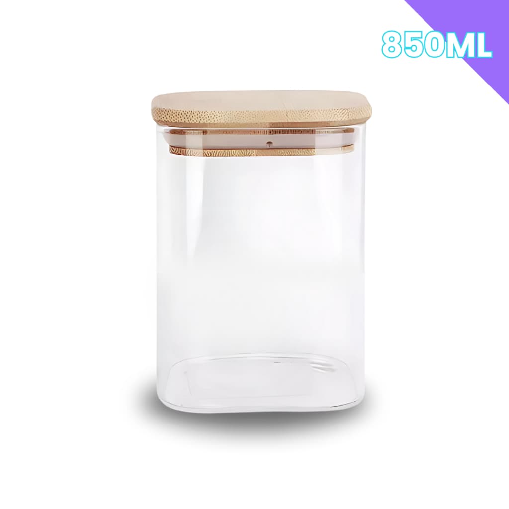 Porta Mantimento De Vidro Hermético Com Tampa De Bambu 850ML