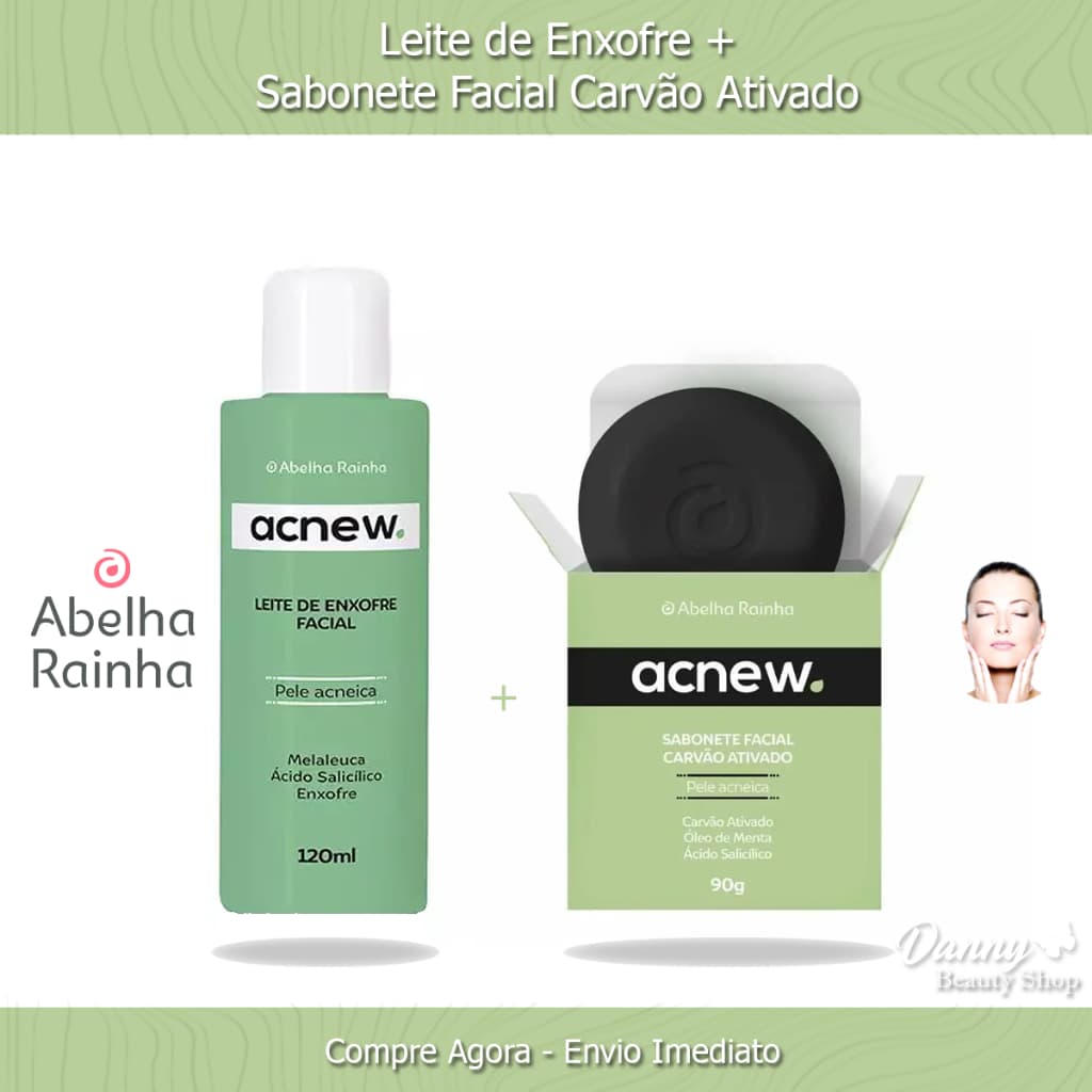 Kit Leite De Enxofre Facial + Sabonete Em Barra Facial Antiacne Com Carvao Ativado - Abelha Rainha