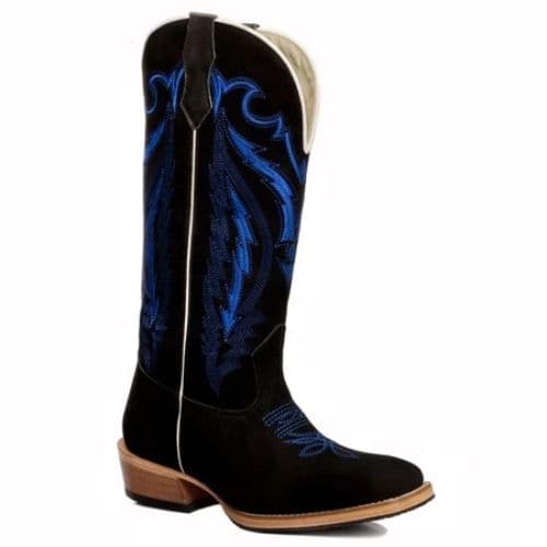 Bota Texana De Couro Nobuck Bota Preto com bordado azul Bota Texana Sola de maneira