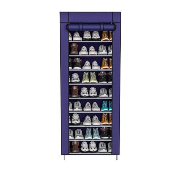 Sapateira Organizadora 9 Andares Azul Desmontável Zíper Armário Sapatos TNT 141x59x28cm Compacta