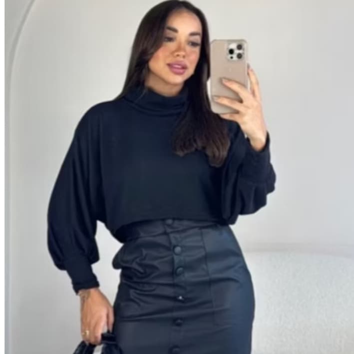 Cropped Manga longa feminino lazinha gola alta inverno