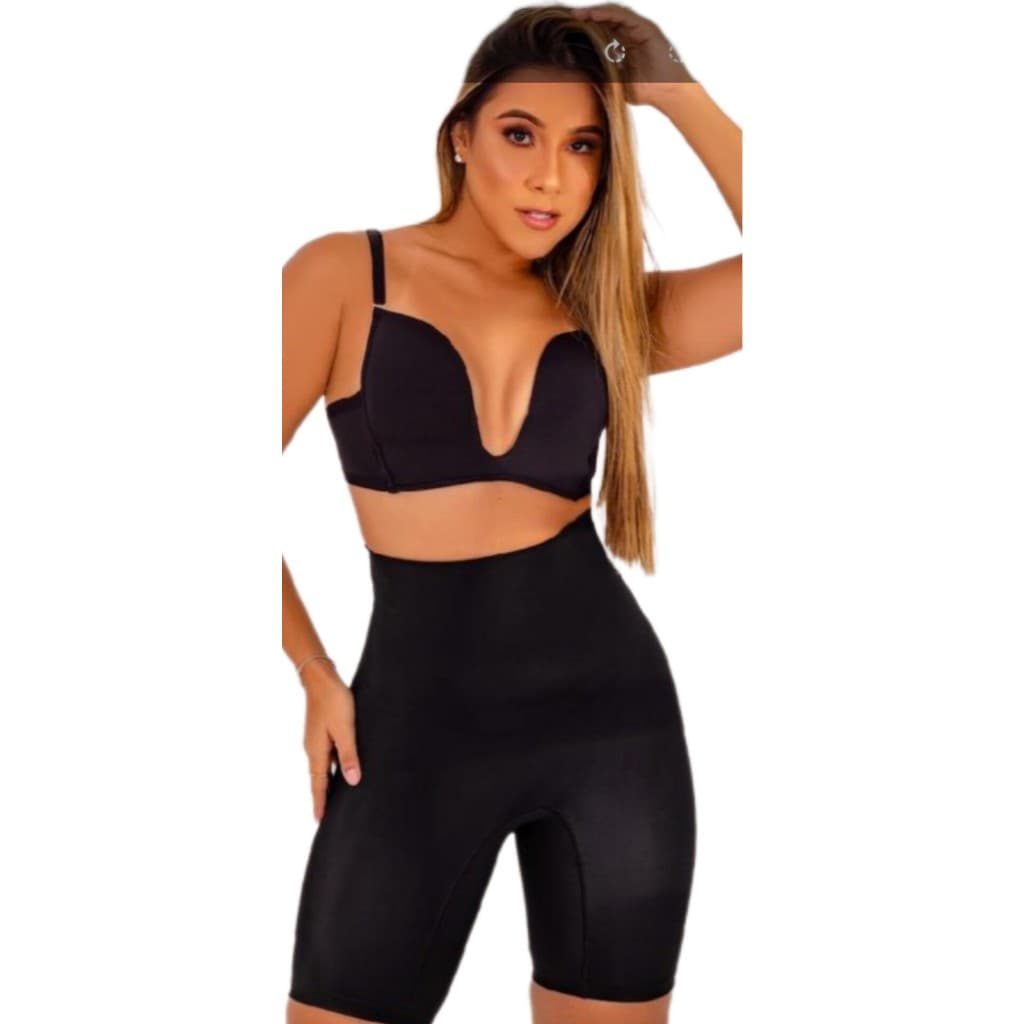 Bermuda Modeladora Cinta Alta Compressão Cintura Alta Barbatanas Nas Laterais Preta  Moda Íntima Sengunda Pele Cinta que