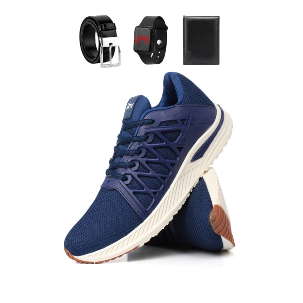 Kit Tênis Adulto Unissex Casual Caminhada + Carteira, Cinto e Relógio Digital