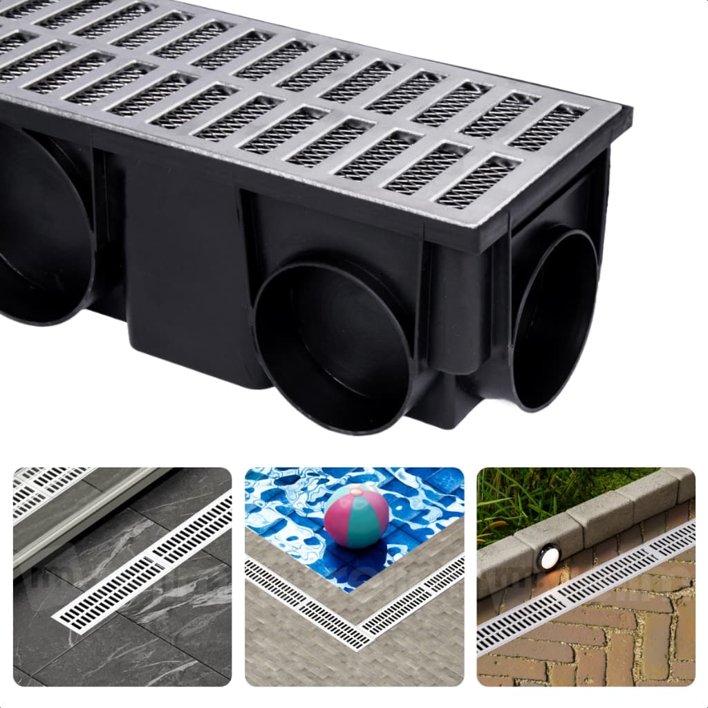 Ralo Linear Modular Pluvial 15x50 cm Grelha Alumínio 9 Saídas Laterais Tela Anti Insetos