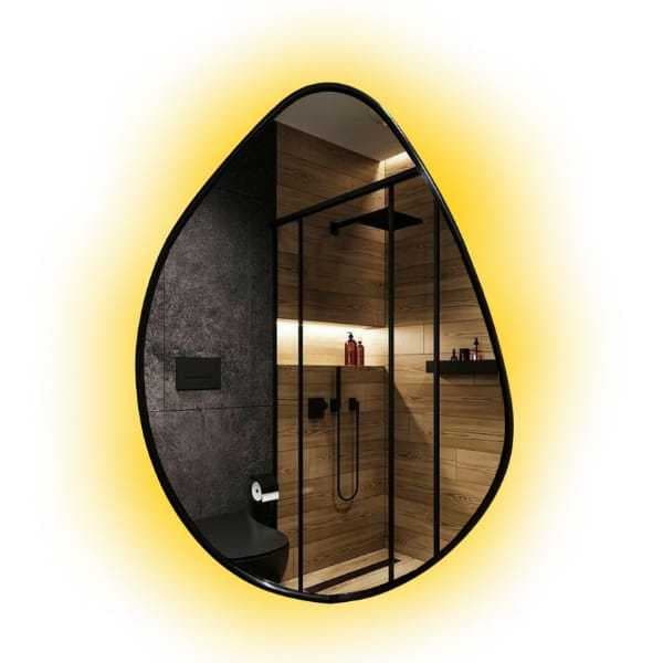 Espelho Orgânico Com Moldura Preta/Dourada /Rosê Gold C/ Led Quente Pilha- Quarto