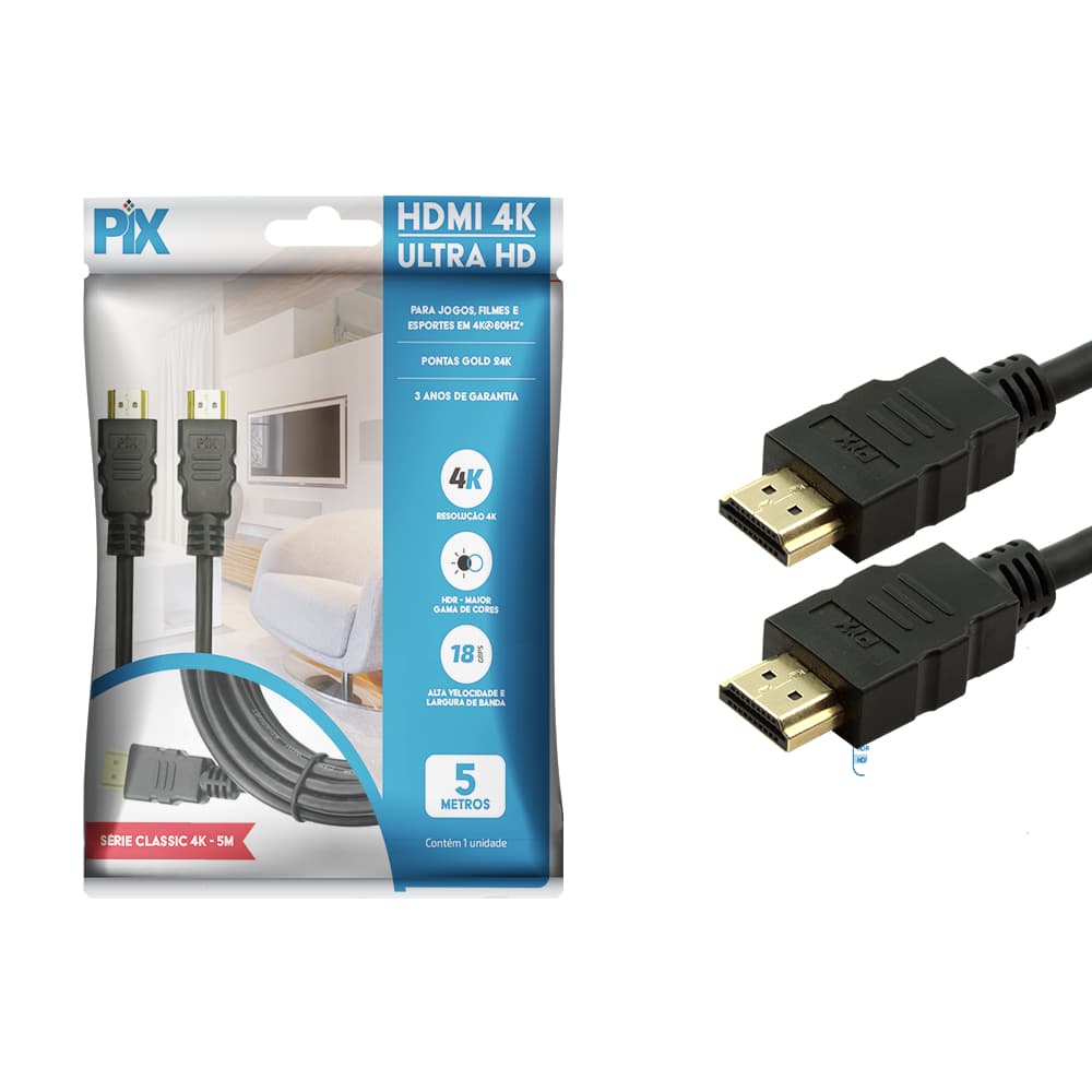 Cabo HDMI 2.0 HDR 4K 19 Pinos Polybag PIX 5m 2225
