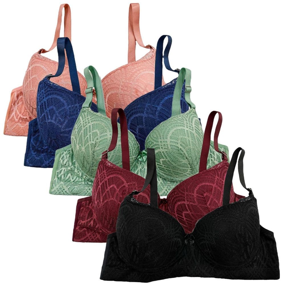 Kit 5 Sutiã De Renda Plus Size Com Bojo Alça Grossa Reforçado Feminino Sustentação Conforto Com Aro
