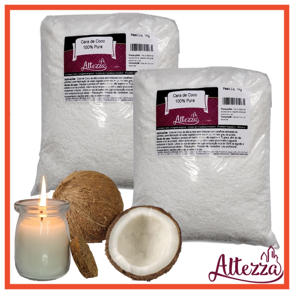 Cera de Coco 2 kgs 100% Pura e Vegana Altezza Para Velas Artesanais e Aromáticas - Combo Verniz Para Vela, Vela Coreana