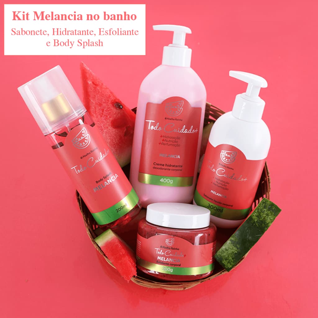 Kit Melancia no banho (Sabonete, Hidratante, Esfoliante e Body Splash) - Abelha Rainha