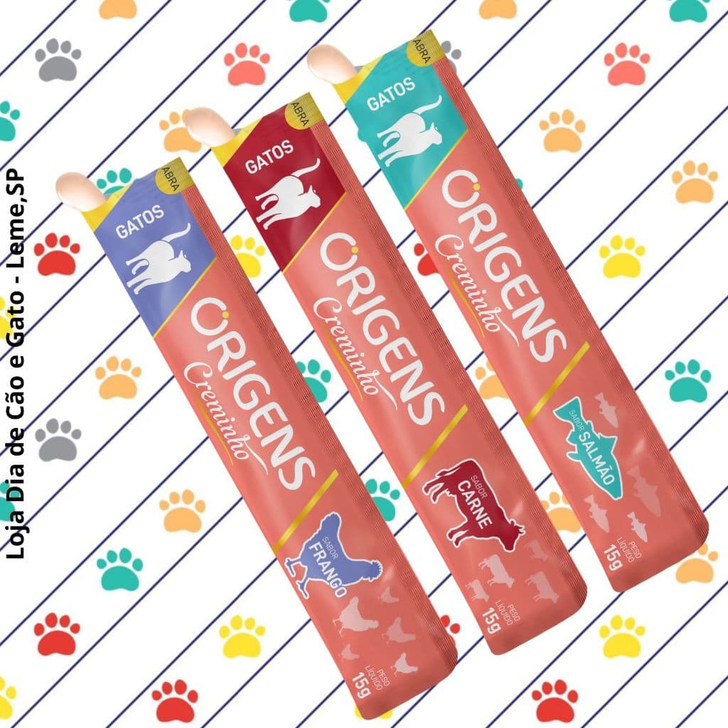 Creminho 15g - Kit de 3 a 15 unidades. Origens Creminho Gatos Sabor Salmão ou Frango ou Carne