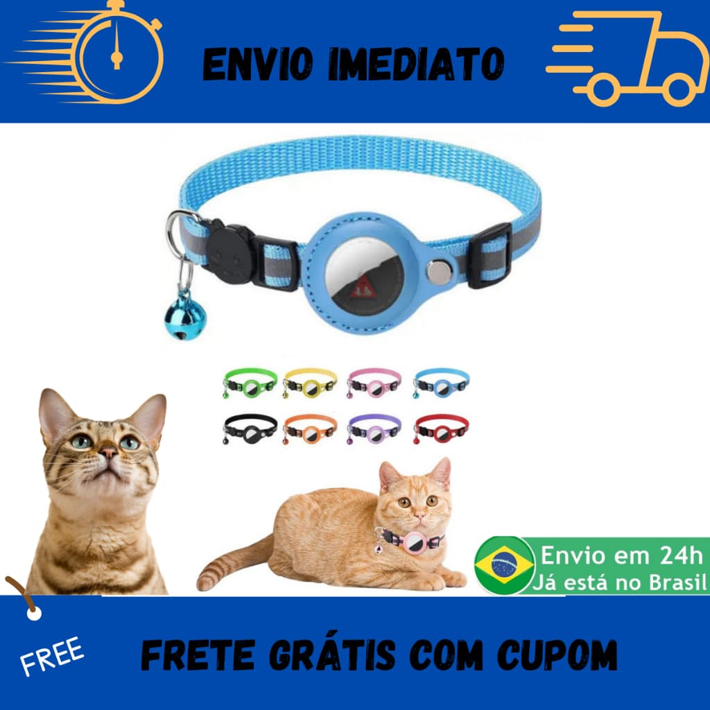 Coleira Pet Gato Cachorro Gps Airtag Apple Placa Identificação Anti-Perda Com Acessórios Sino