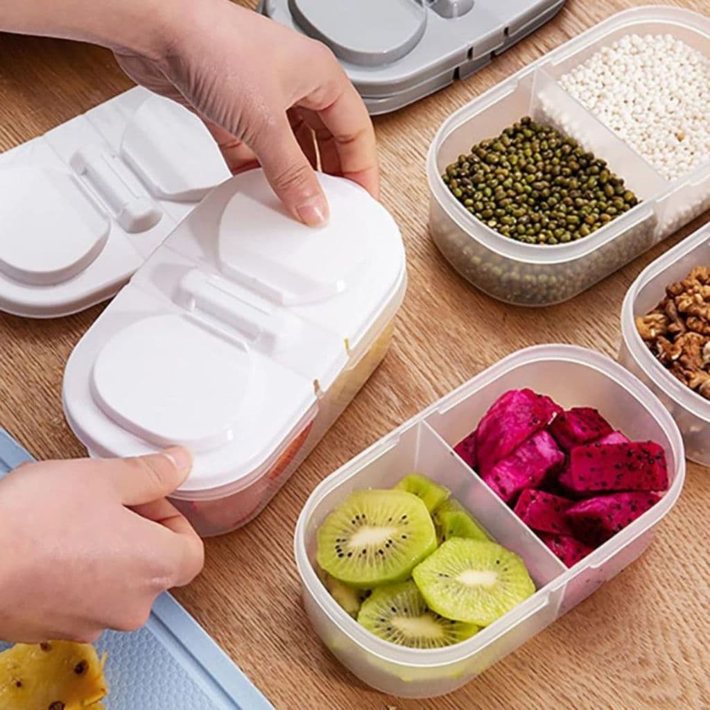 Kit 3 Potes Plásticos Armazenador Alimentos com 2 Divisórias 7,5 L  Organizador Grãos Temperos