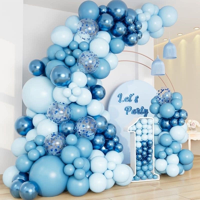 Kit 109 balões+fita+cola balões azul metalizado 18"12"10"5"