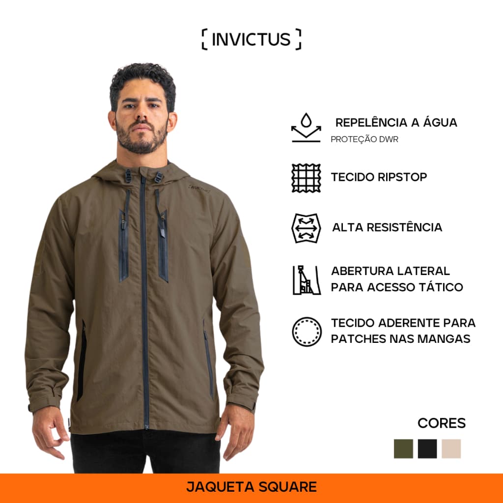 Jaqueta Square Invictus Com Capuz 4 Bolsos Repelência À Água - 03 Opções de Cores