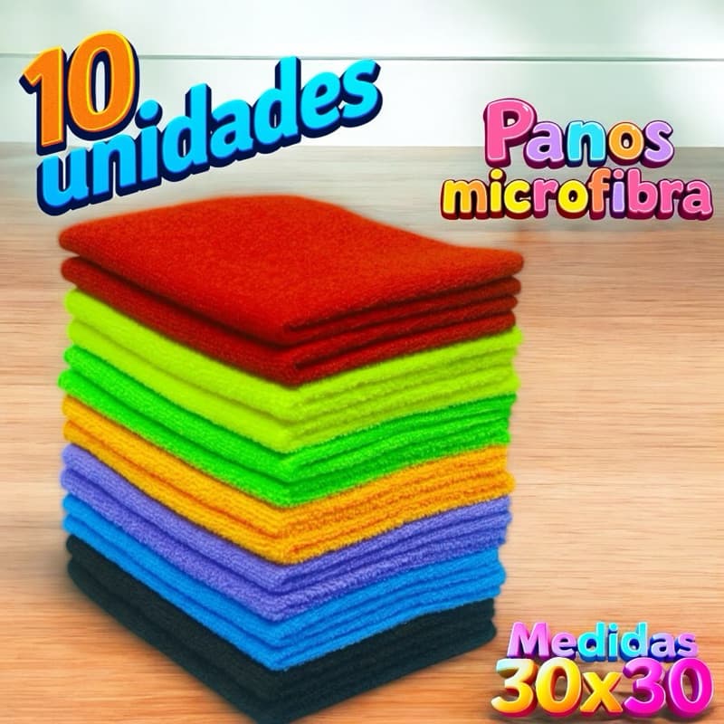 Kit 10 Panos de Microfibra Prato Cozinha Copa Carro Vidro Anti Risco 25x25 Limpeza Cores Sortidas