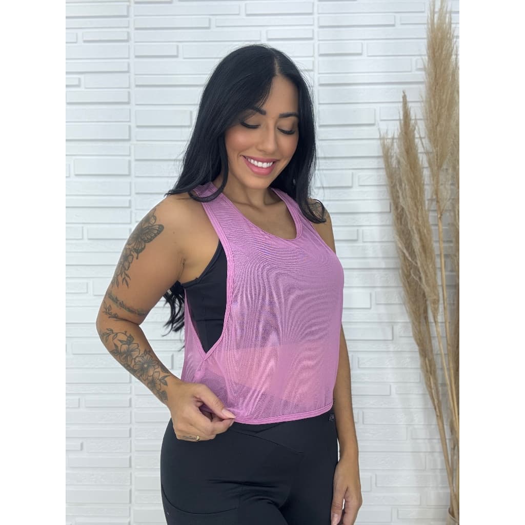 kit com 2 Cropped em Tule Cavado na lateral.