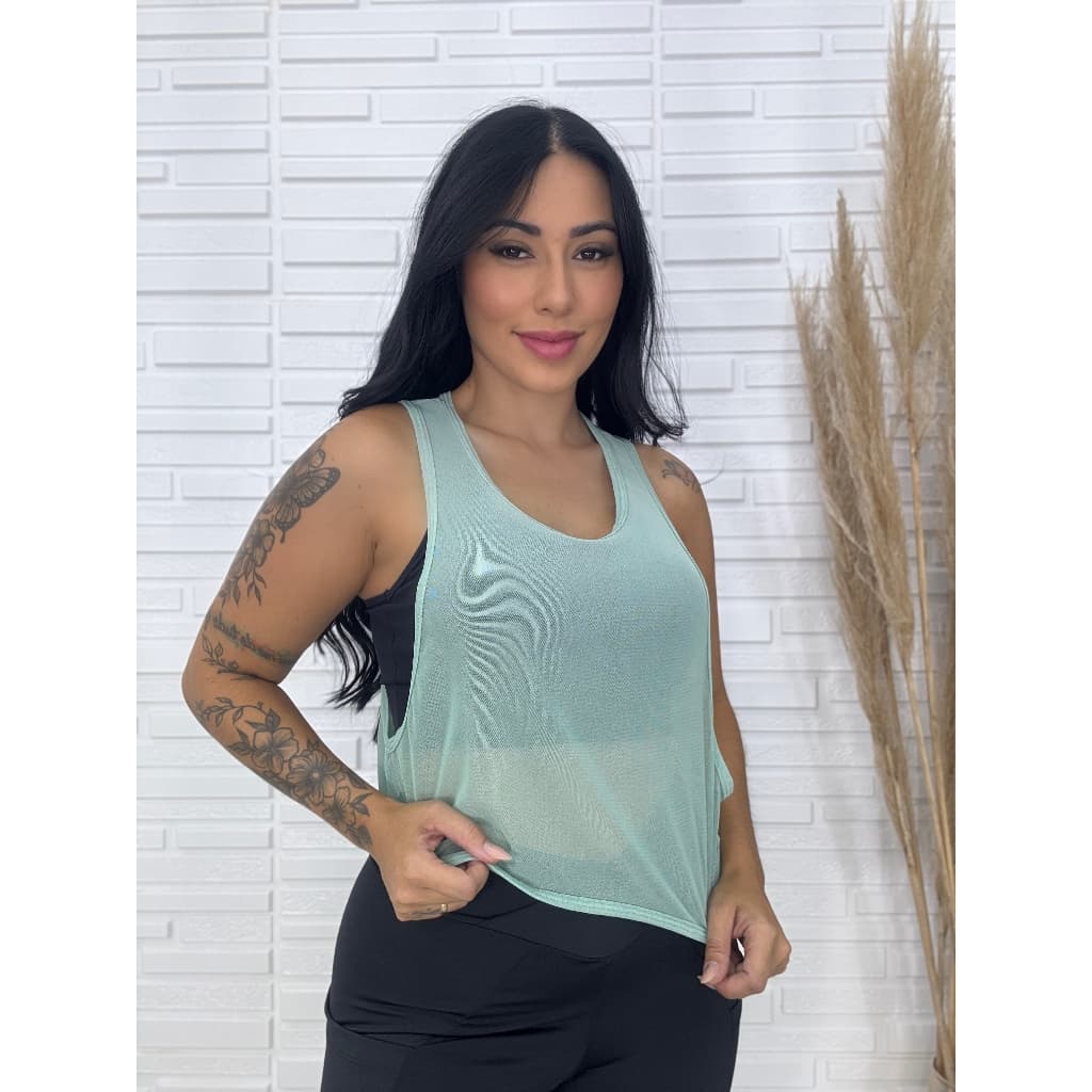 Cropped Tule Cavado na lateral  Transparente Fitness