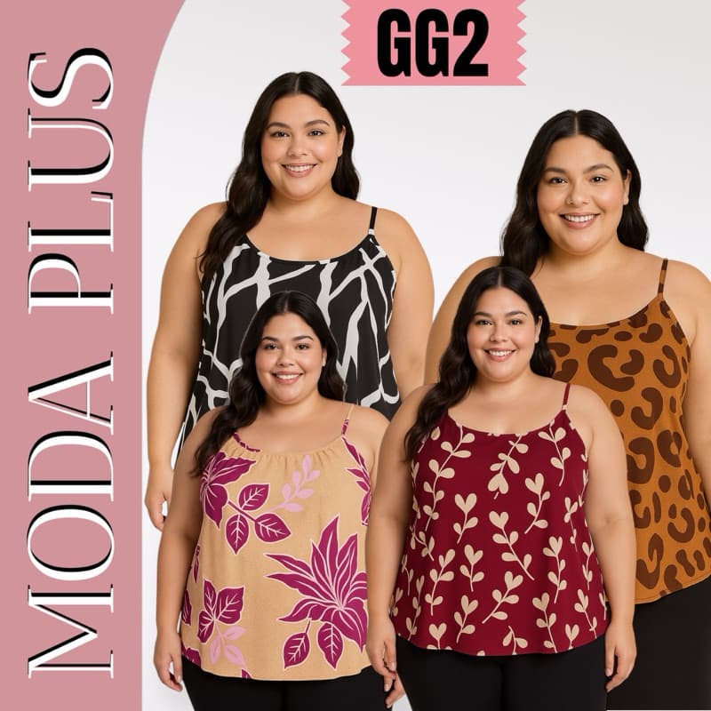 Blusas Femininas de Alcinha Estampado  Malha Fria Liganete Plus Size GG2 Roupas Femininas Grande