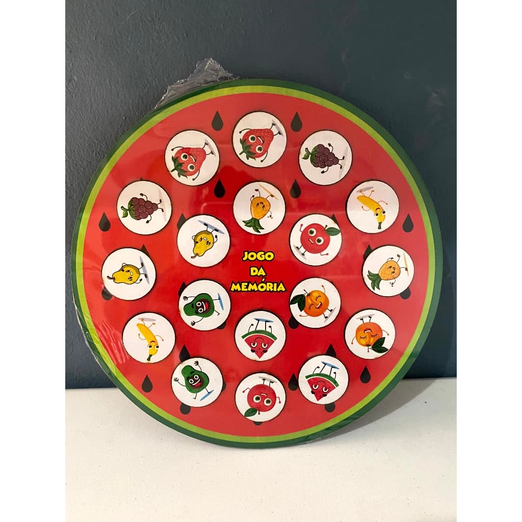 Jogo da Memoria Infantil Divertido Frutas Tabuleiro Redondo MDF